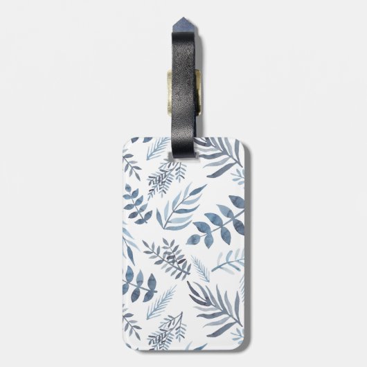 Gouden Monogram Azure Blauwe Botanische Bladeren B Bagagelabel (Achterkant verticaal)