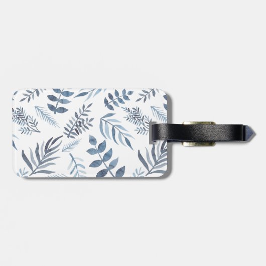 Gouden Monogram Azure Blauwe Botanische Bladeren B Bagagelabel (Achterkant horizontaal)