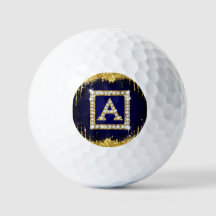 Gouden Monogram Beginletter A Met Blauwe Glitters