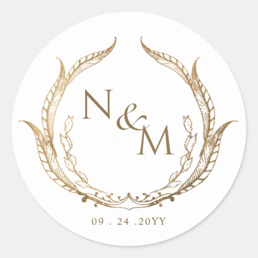 Gouden Monogram Bruiloft Envelop Seal / Favor stic Ronde Sticker (Voorkant)