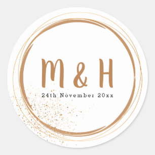 Gouden Monogram Cirkel met Glitter Ronde Sticker