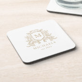 Gouden Monogram Crest Hard Plastic onderzetters (Linkerzijde)