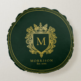 Gouden Monogram Crest Rond Kussen