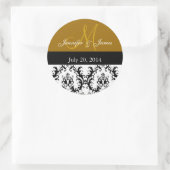 Gouden Monogram Damask Bruiloft Stickers (Tas)