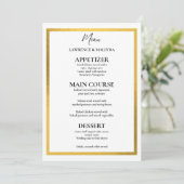 Gouden Monogram Eenvoudige Elegante Bruiloft Menu (Staand voorkant)