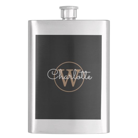 Gouden Monogram Elegant Modern Script Zwart Flacon (Voorkant)