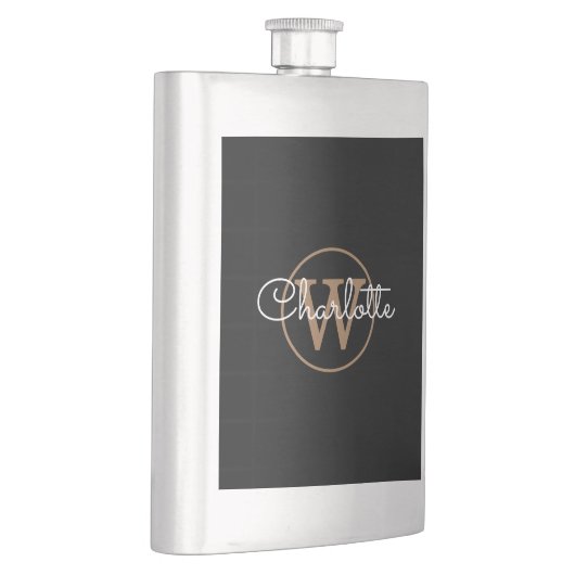 Gouden Monogram Elegant Modern Script Zwart Flacon (Rechts)