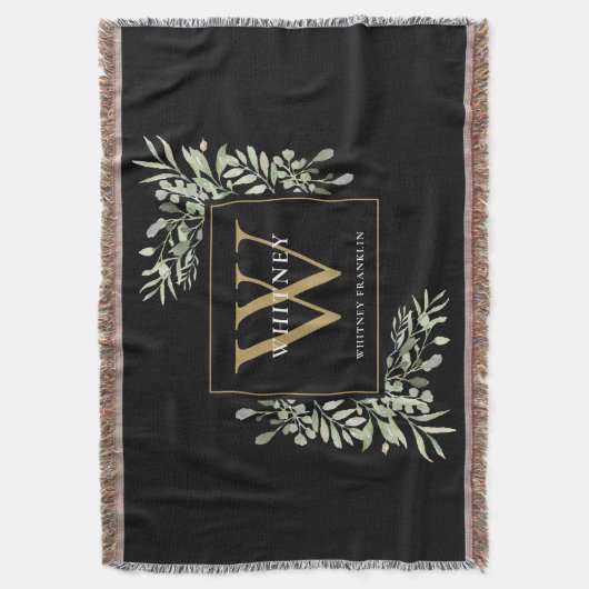 Gouden Monogram Elegante Groene Tinten Zwart Deken (Voorkant Verticaal)