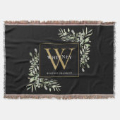 Gouden Monogram Elegante Groene Tinten Zwart Deken (Voorkant)