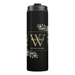 Gouden Monogram Elegante Moderne Groene Elementen Thermosbeker
