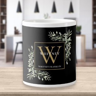Gouden Monogram Elegante Moderne Groene Tinten Zwa Extra Grote Beker