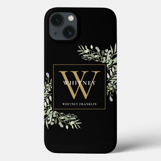 Gouden Monogram Elegante Moderne Zwarte Groene Tin Case-Mate iPhone Case (Achterkant)