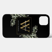 Gouden Monogram Elegante Moderne Zwarte Groene Tin Case-Mate iPhone Case (Achterkant (horizontaal))