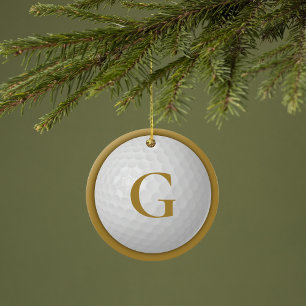 Gouden Monogram Golfbal Keramisch Ornament