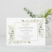 Gouden Monogram Groen Bladerdak Paren Douche Kaart (Staand voorkant)