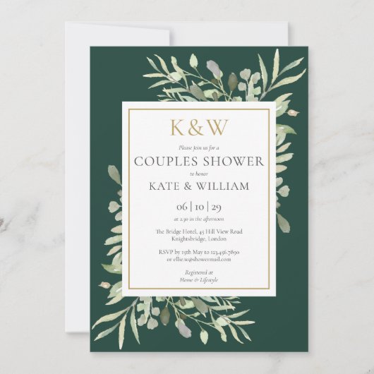 Gouden Monogram Groene Emerald Huwelijksfeest Uitn Kaart (Voorkant)