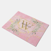 Gouden Monogram Groenelementen Roze Agate Geode Deurmat (Schuin)