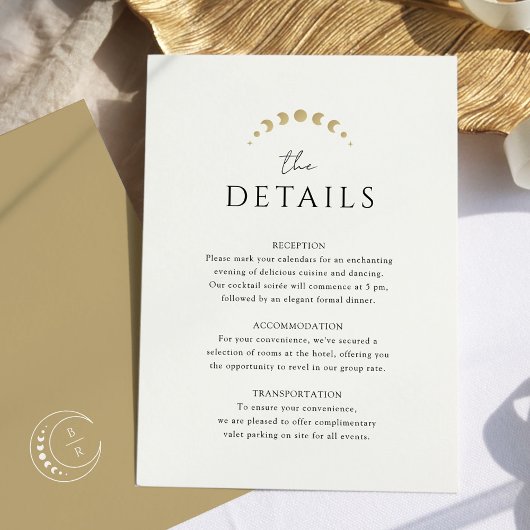 Gouden Monogram Hemelbruiloft Informatiekaartje