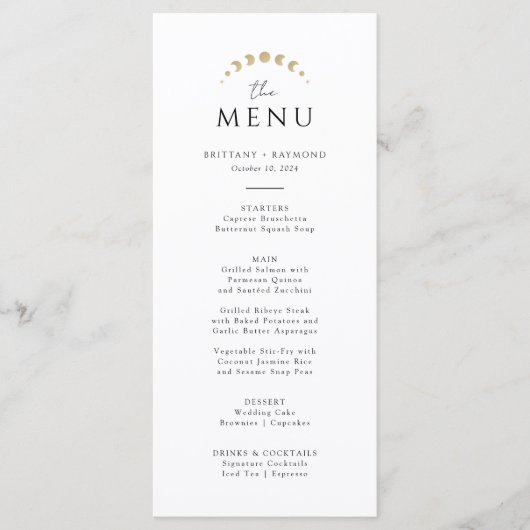 Gouden Monogram Hemelbruiloft Menu (Voorkant)