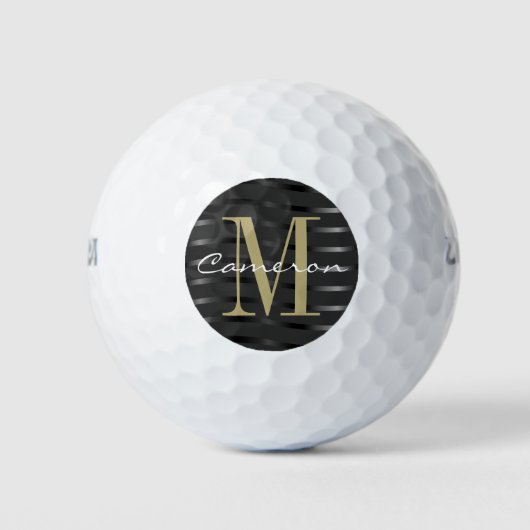 Gouden Monogram Initiaal en naam op zwart cadeau Golfballen (Voorkant)