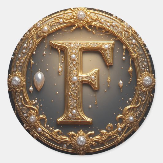 Gouden Monogram Initiaal F Ronde Sticker (Voorkant)