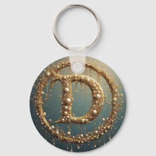 Gouden Monogram Initiaal Letter D Sleutelhanger