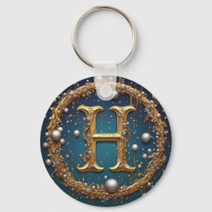 Gouden Monogram Initiaal Letter H Sleutelhanger