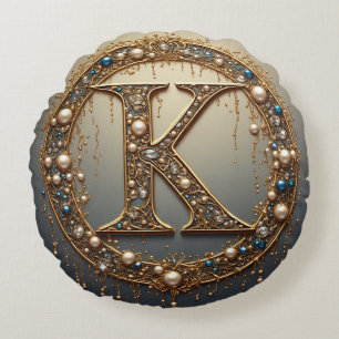 Gouden Monogram Initiaal Letter K Rond Kussen