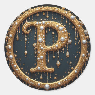 Gouden Monogram Initiaal Letter P Ronde Sticker