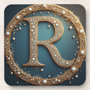Gouden Monogram Initiaal Letter R Bier Onderzetter