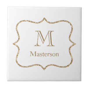 Gouden Monogram Initiaal Naam Wit Goud Trendy  Tegeltje