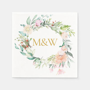 Gouden Monogram Initiaal Rozen Guirlande Bloem Servet
