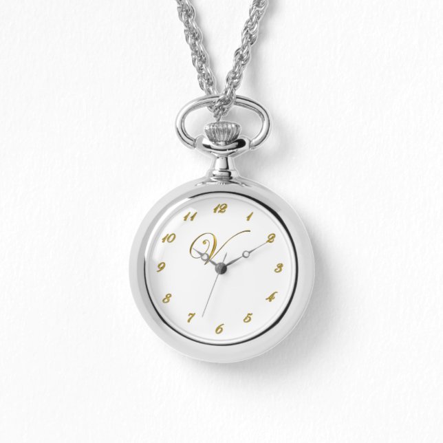 Gouden Monogram Initiaal V Horloge met Gouden Numm (Voorkant)