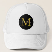 Gouden Monogram Initiaal Zwart Wit Trucker Hat Pet (Voorkant)