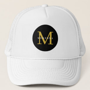 Gouden Monogram Initiaal Zwart Wit Trucker Hat Pet