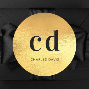 Gouden monogram initialen minimalistisch modern ronde sticker