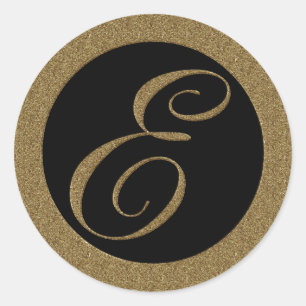 GOUDEN MONOGRAM LETTER E RONDE STICKER