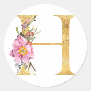 Gouden MONOGRAM letter H met bloemen Ronde Sticker