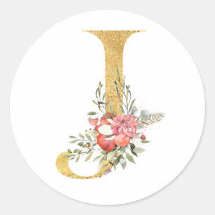 Gouden MONOGRAM letter J met bloemen Ronde Sticker