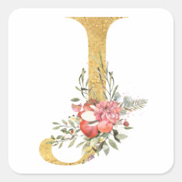 Gouden MONOGRAM letter J met bloemen Vierkante Sticker