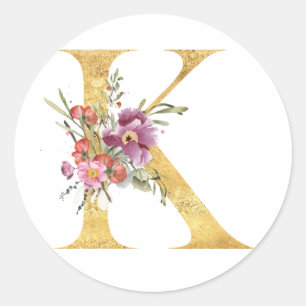 Gouden MONOGRAM letter K met bloemen Ronde Sticker
