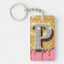 Gouden Monogram Letter P Roze Diamanten Initiaal C