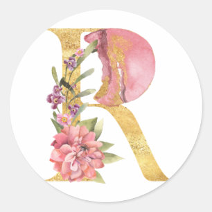 Gouden MONOGRAM letter R met bloem Ronde Sticker