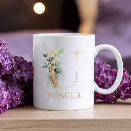 Gouden Monogram Letter U Floral Koffiemok