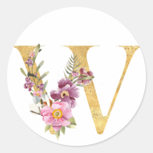 Gouden MONOGRAM letter W met bloem Ronde Sticker