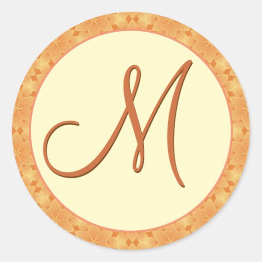 Gouden Monogram M Damask Bruiloft Sticker (Voorkant)