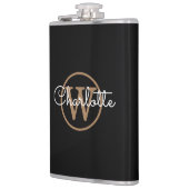 Gouden Monogram Moderne Schrift Zwart Heupfles (Links)