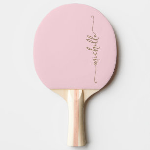 Gouden Monogram Naam Handtekening Script Blush Roz Tafeltennisbatje