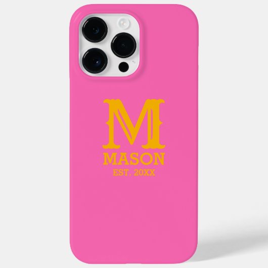 Gouden Monogram Naam Jaar Heet Roze Gepersonalisee Case-Mate iPhone Case (Achterkant)