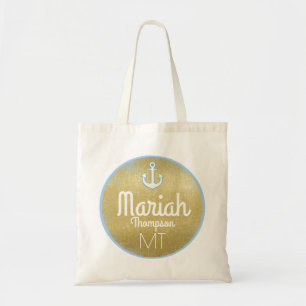 gouden monogram nautisch en gepersonaliseerd tote bag